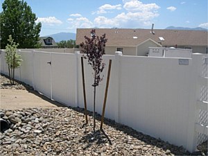 Privacy White Vinyl Fence w/ a Double Drive Gate System